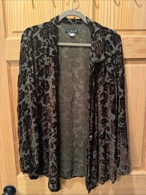 Citron Olive & Brown Floral Burnout Open-Front Cardigan